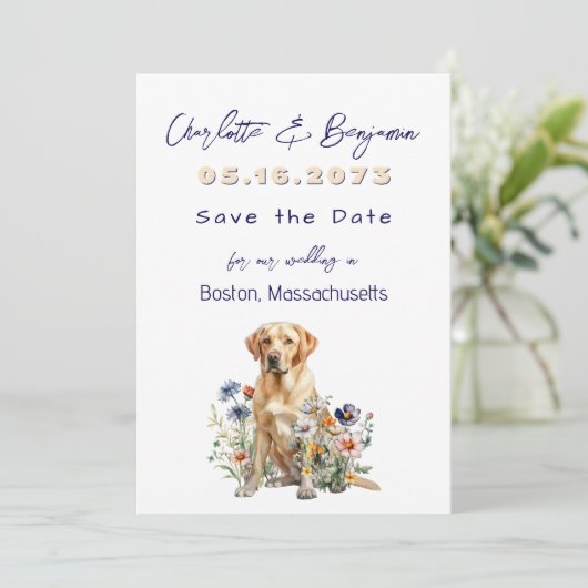 Trouwen Save The Dates Yellow Lab Ontwerp Save The Date (Staand voorkant)