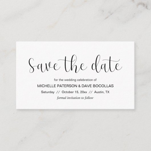 Trouwen Sla de datum Minimale ontwerp, Zwart lette Informatiekaartje (Voorkant)