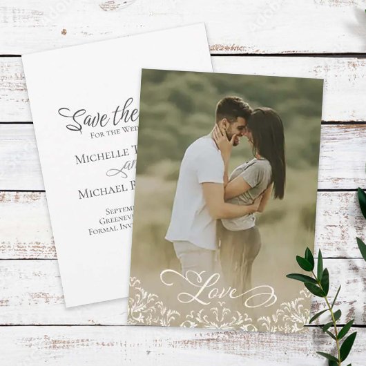Trouwen Sla de datumfotosjabloon op Save The Date
