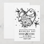 Trouwen Tattoo Traditional Rock Heart Doves Kaart (Voorkant / Achterkant)