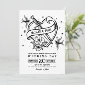 Trouwen Tattoo Traditional Rock Heart Doves Kaart (Staand voorkant)