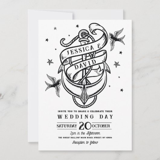 Trouwen Tattoo Traditionele Rock Anker Duiven Kaart (Voorkant)