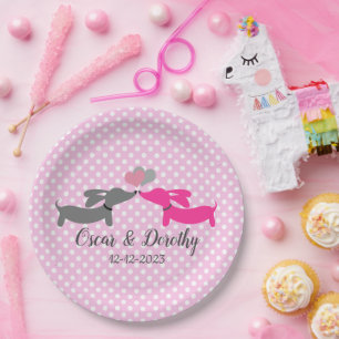 Trouwen teckel personaliseren roze kussen Doxies Papieren Bordje