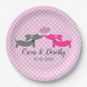 Trouwen teckel personaliseren roze kussen Doxies Papieren Bordje (Voorkant)