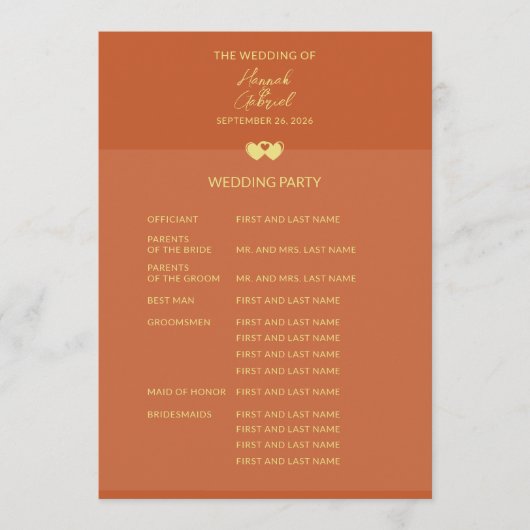 Trouwen Terracotta Gold Flat Programma Programmakaart (Voorkant)