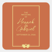 Trouwen Terracotta Goud Vierkante Sticker (Voorkant)
