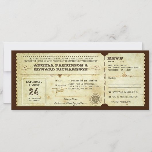 Trouwen  ticketuitnodiging met RSVP ontwerp Kaart (Voorkant)