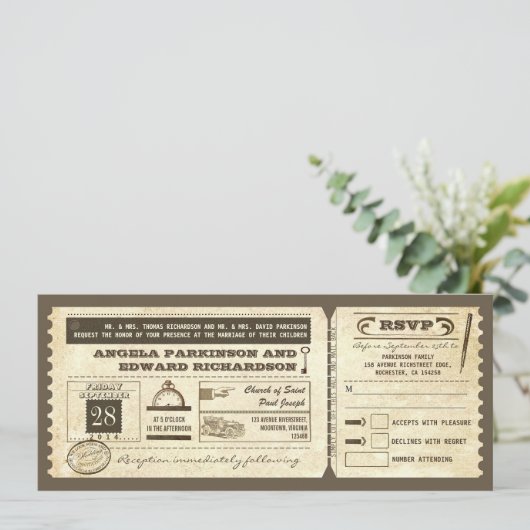 Trouwen  ticketuitnodiging met RSVP ontwerp Kaart (Staand voorkant)