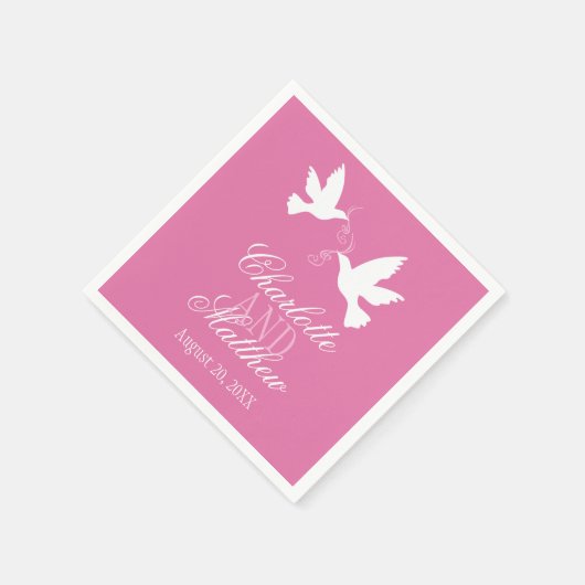 Trouwen twee witte duiven roze aangepaste servette servetten (Hoek)