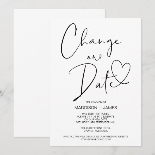 Trouwen uitgesteld bericht, wijzigen van uw trouwd kaart (Voorkant / Achterkant)