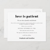 Trouwen Uitgesteld Liefde Is Geduldig Nieuwe Datum Aankondigingskaart (Voorkant / Achterkant)