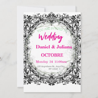 Trouwen, uitnodiging, bloemen, roze, elegant, roma feestdagenkaart