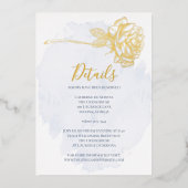 TROUWEN | Vergulde Roos op Stofblauw Folie Uitnodiging (Voorkant)