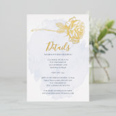 TROUWEN | Vergulde Roos op Stofblauw Folie Uitnodiging (Staand Voorkant)