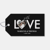 Trouwen Verloving Custom Foto Black Heart Lijst Cadeaulabel (Achterkant Horizontaal)