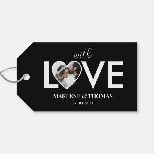 Trouwen Verloving Custom Foto Black Heart Lijst Cadeaulabel (Achterkant Horizontaal)