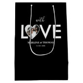 Trouwen Verloving Custom Foto Black Heart Lijst Medium Cadeauzakje (Achterkant)