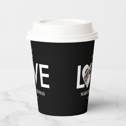 Trouwen Verloving Custom Foto Black Heart Lijst Papieren Bekers (Links)