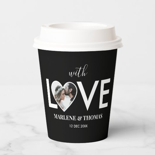 Trouwen Verloving Custom Foto Black Heart Lijst Papieren Bekers (Achterkant)