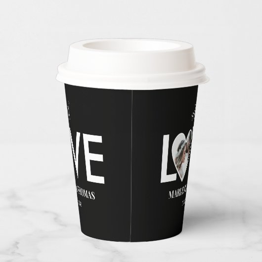 Trouwen Verloving Custom Foto Black Heart Lijst Papieren Bekers (Rechts)