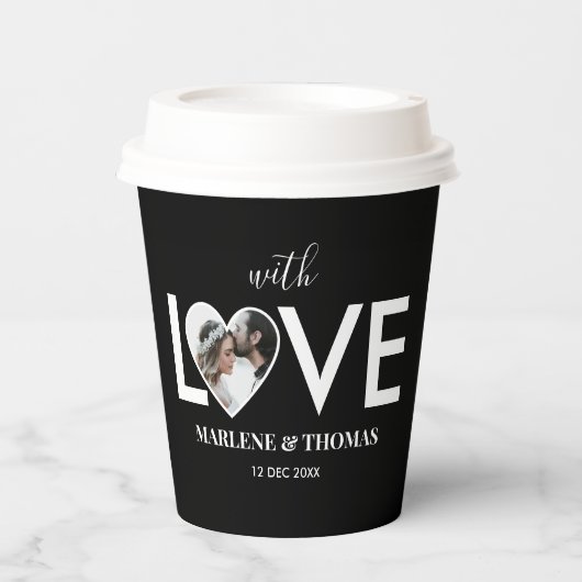 Trouwen Verloving Custom Foto Black Heart Lijst Papieren Bekers (Voorkant)