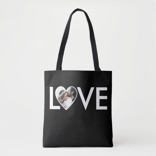 Trouwen Verloving Custom Foto Black Heart Lijst Tote Bag (Voorkant)