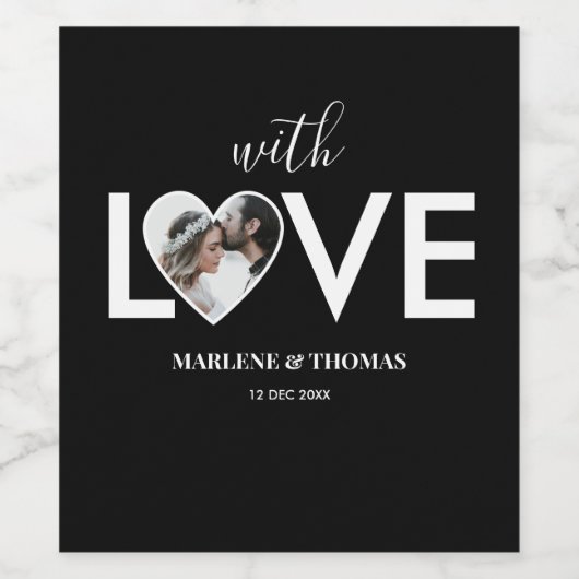 Trouwen Verloving Custom Foto Black Heart Lijst Wijn Etiket (Enkel label)