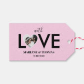 Trouwen Verloving Custom Foto Roze Hart Lijst Cadeaulabel (Voorkant (Horizontaal))
