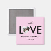 Trouwen Verloving Custom Foto Roze Hart Lijst Magneet (Voorkant / Achterkant)