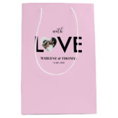 Trouwen Verloving Custom Foto Roze Hart Lijst Medium Cadeauzakje (Voorkant)
