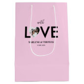Trouwen Verloving Custom Foto Roze Hart Lijst Medium Cadeauzakje (Achterkant)