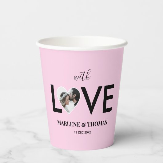 Trouwen Verloving Custom Foto Roze Hart Lijst Papieren Bekers (Achterkant)