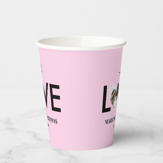 Trouwen Verloving Custom Foto Roze Hart Lijst Papieren Bekers (Links)