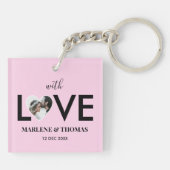 Trouwen Verloving Custom Foto Roze Hart Lijst Sleutelhanger (Achterkant)