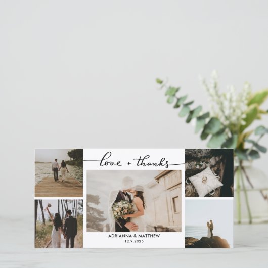 Trouwen Vijf foto's Liefde en Bedankt Script (Staand voorkant)