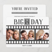 Trouwen Voeg 3 foto's Fun Film Flat Invitation Kaa Kaart (Voorkant / Achterkant)