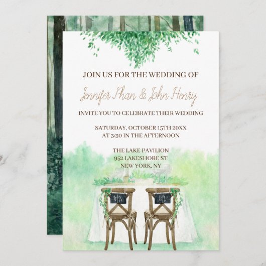 Trouwen Waterverf met een rustieke stijl Kaart (Voorkant / Achterkant)