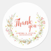 Trouwen waterverf wintergroen rood dank u ronde sticker (Voorkant)