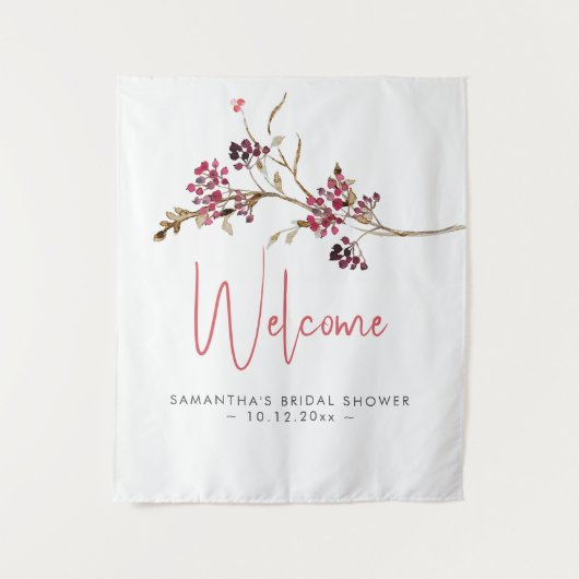 Trouwen Welkom Teken Waterverf Rustieke Bessen Wandkleed (Voorkant)