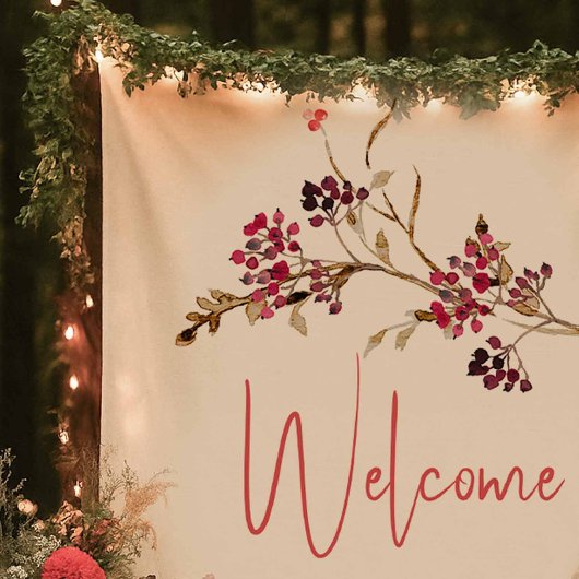 Trouwen Welkom Teken Waterverf Rustieke Bessen Wandkleed