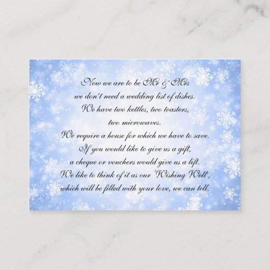 Trouwen Wens Goed Blauw Winter Wonderland Informatiekaartje (Achterkant)
