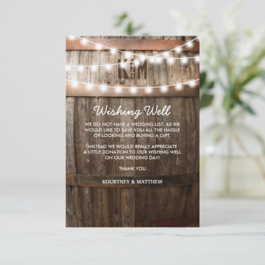 Trouwen Wishing Well Rustic Country Barrel Informatiekaartje (Staand voorkant)