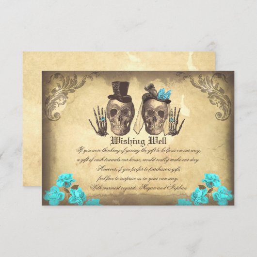 Trouwen Wishing Well Skull  kaarten (Voorkant / Achterkant)