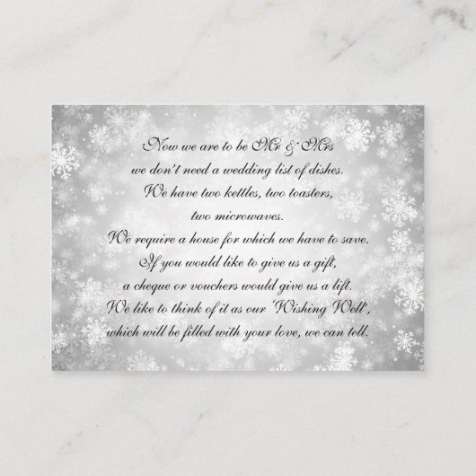 Trouwen Wishing Well Zilveren Winter Wonderland Informatiekaartje (Achterkant)
