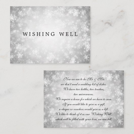 Trouwen Wishing Well Zilveren Winter Wonderland Informatiekaartje (Voorkant / Achterkant)