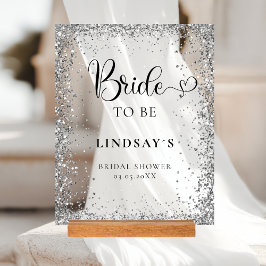 TROUWEN! Zilveren Glitter Bruidsfeest Acryl Bord