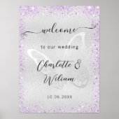 Trouwen zilveren lavendel vlinder welkom poster (Voorkant)