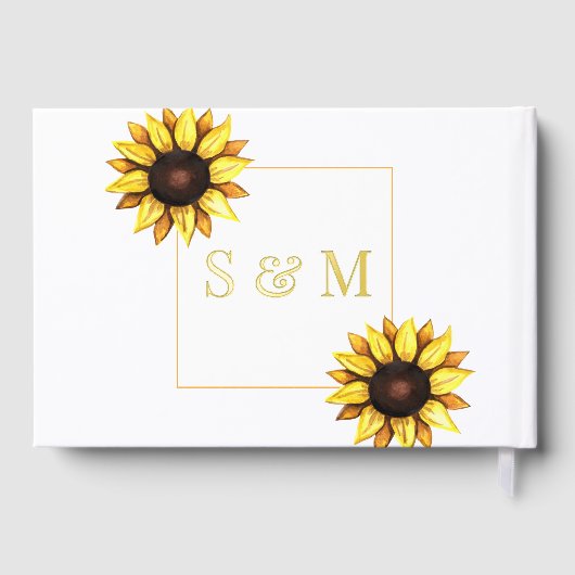 Trouwen Zonnebloem Bloemen Wit Gastenboek (Achterkant)