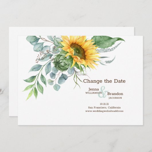 Trouwen Zonnebloem Verander de datum Save The Date (Voorkant / Achterkant)