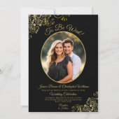 Trouwen Zwart & Goud QR-code & Foto Bruiloft Kaart (Voorkant)